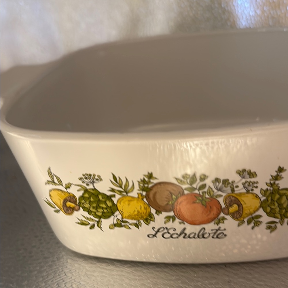 Vintage Corning ware White Ceramic Baking Dish with Floral Design